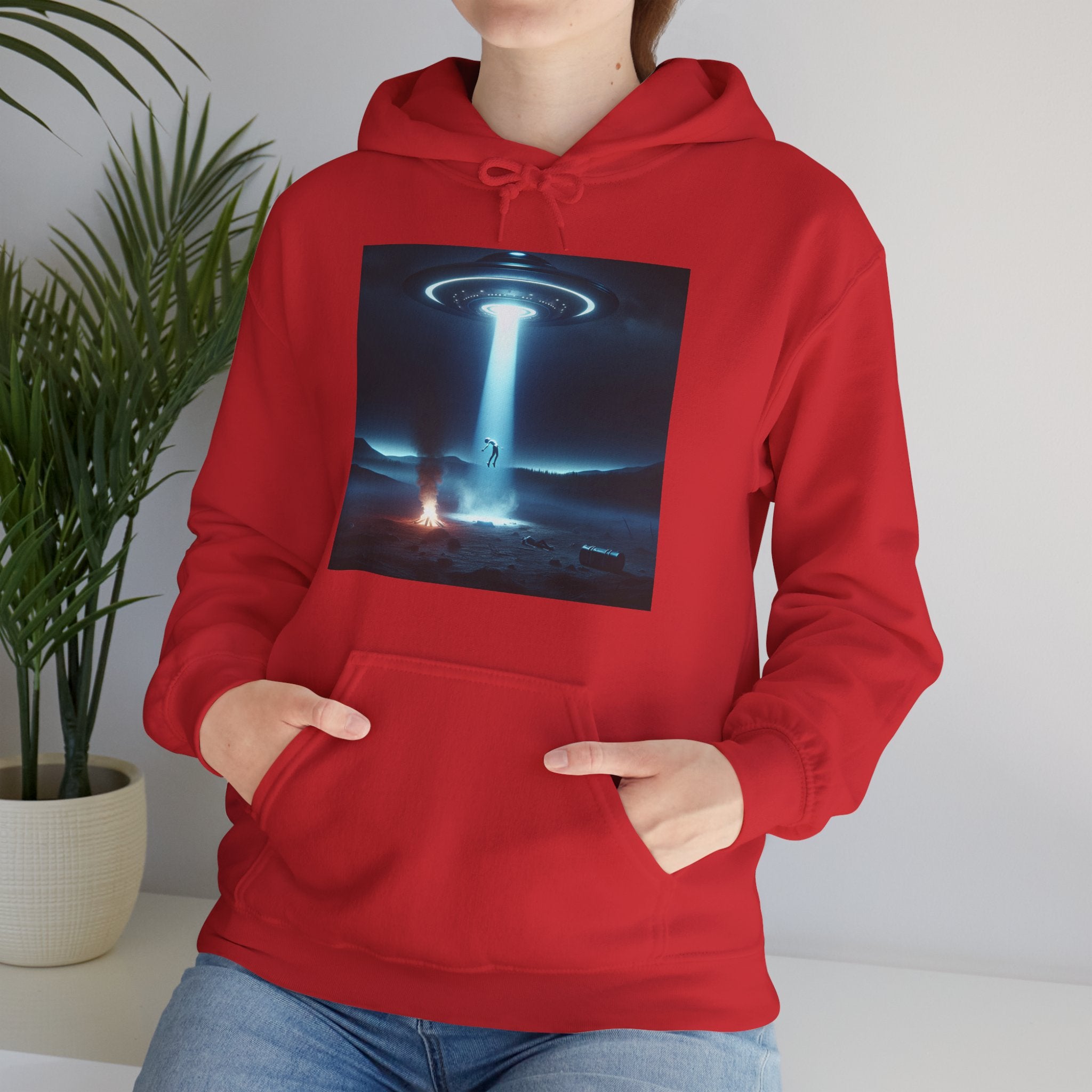 Alien Abduction Hoodie — Spaceship Tractor Beam Graphic Sweatshirt