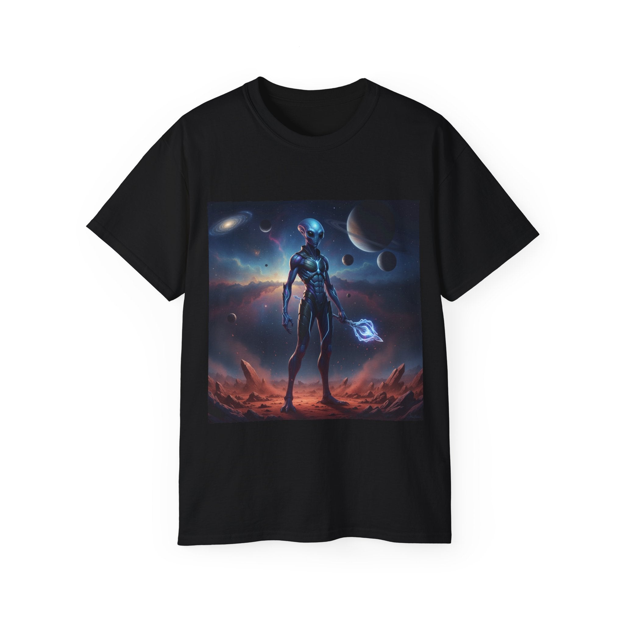 Sci‑Fi Alien Warrior T‑Shirt — Cosmic Android Space Explorer Tee