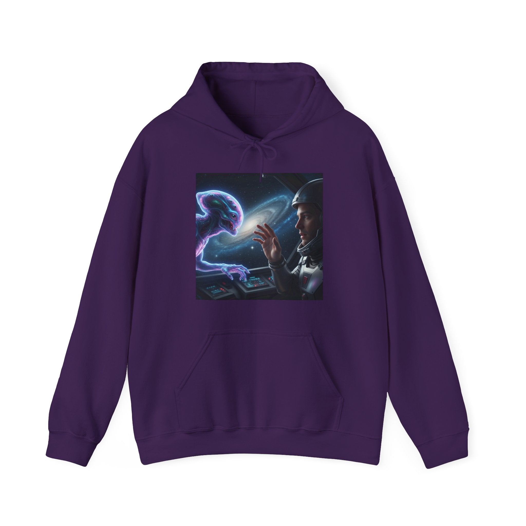 Alien Encounter Hoodie — Sci‑Fi Astronaut & Purple Alien Graphic Sweatshirt