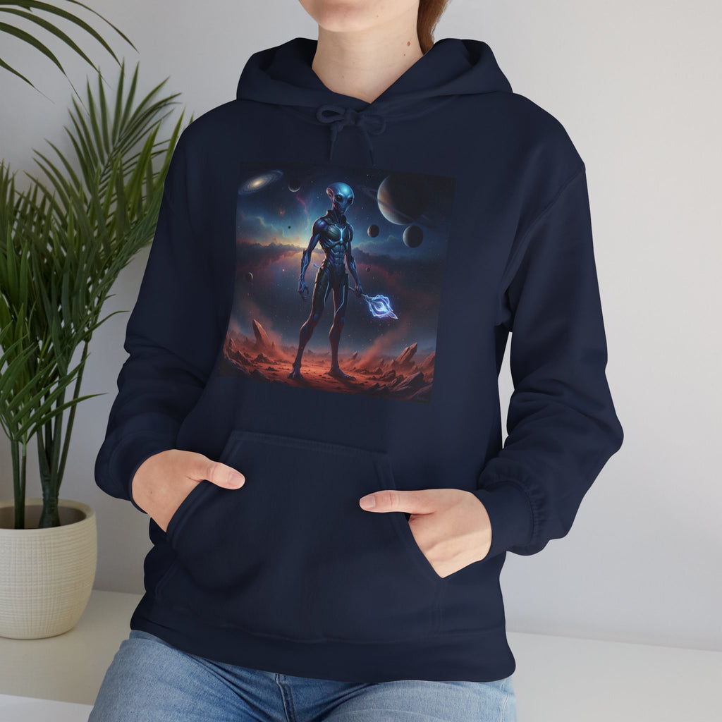 Sci‑Fi Alien Warrior Hoodie — Cosmic Space Landscape Graphic Sweatshirt
