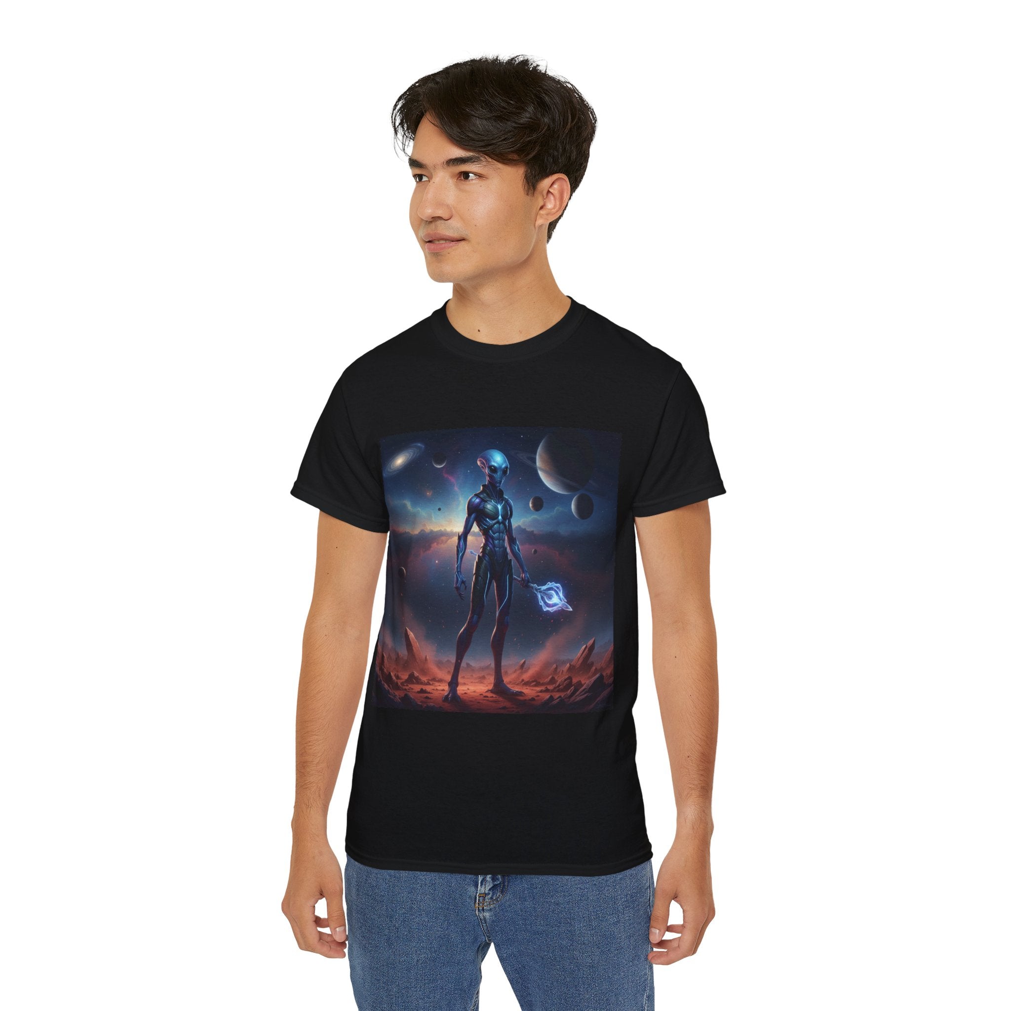 Sci‑Fi Alien Warrior T‑Shirt — Cosmic Android Space Explorer Tee
