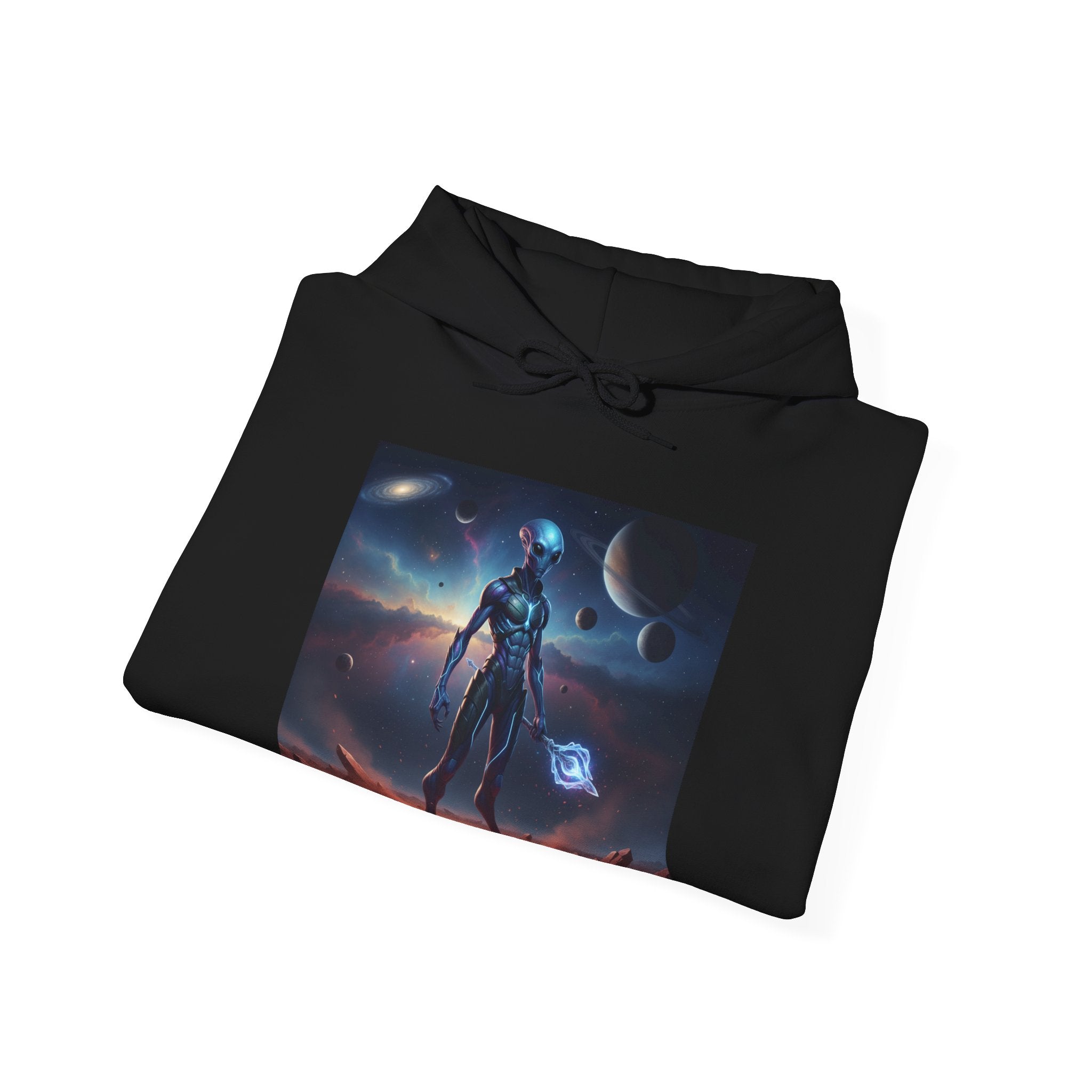 Sci‑Fi Alien Warrior Hoodie — Cosmic Space Landscape Graphic Sweatshirt