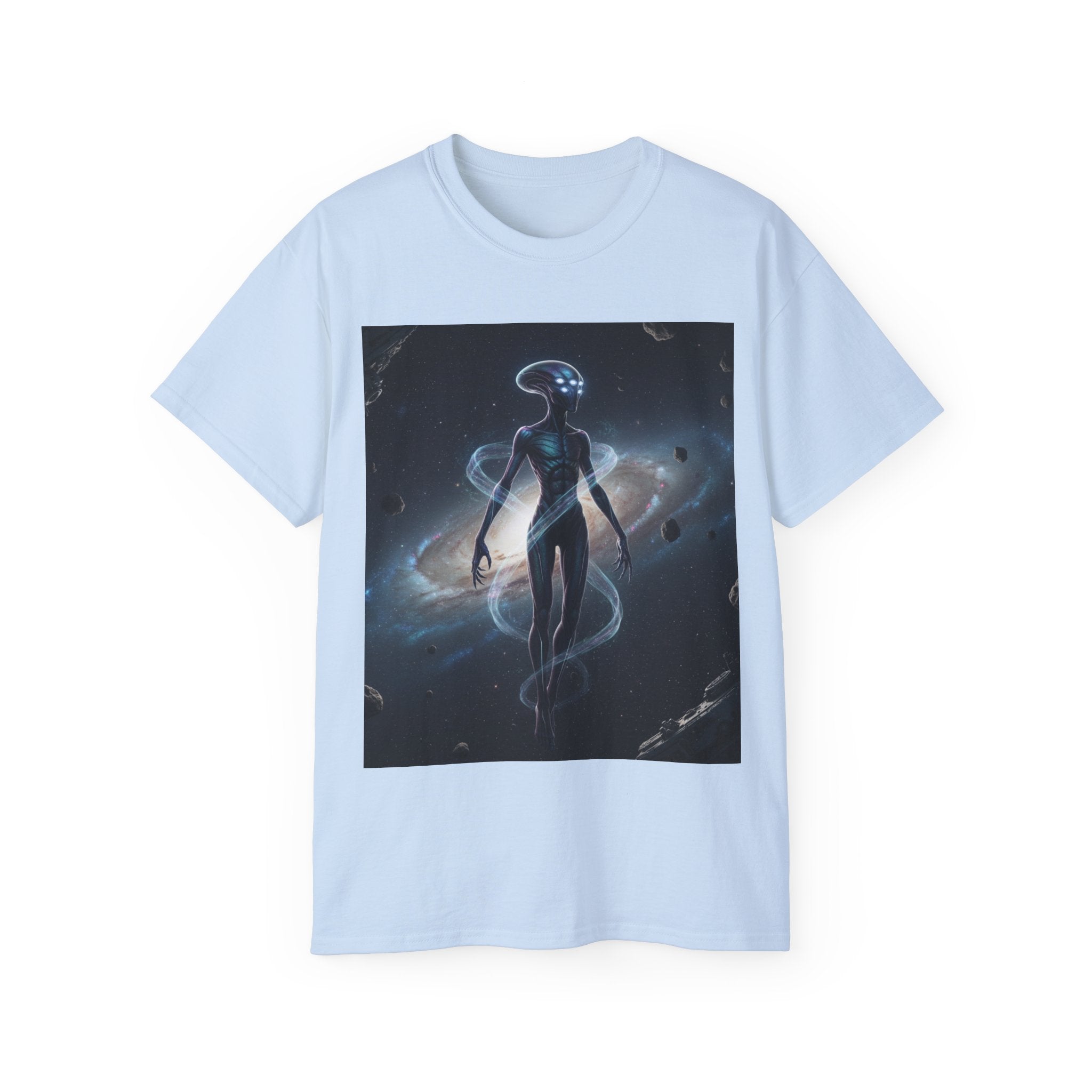 Cosmic Alien Silhouette T-Shirt — Galactic Nebula Space Art Tee