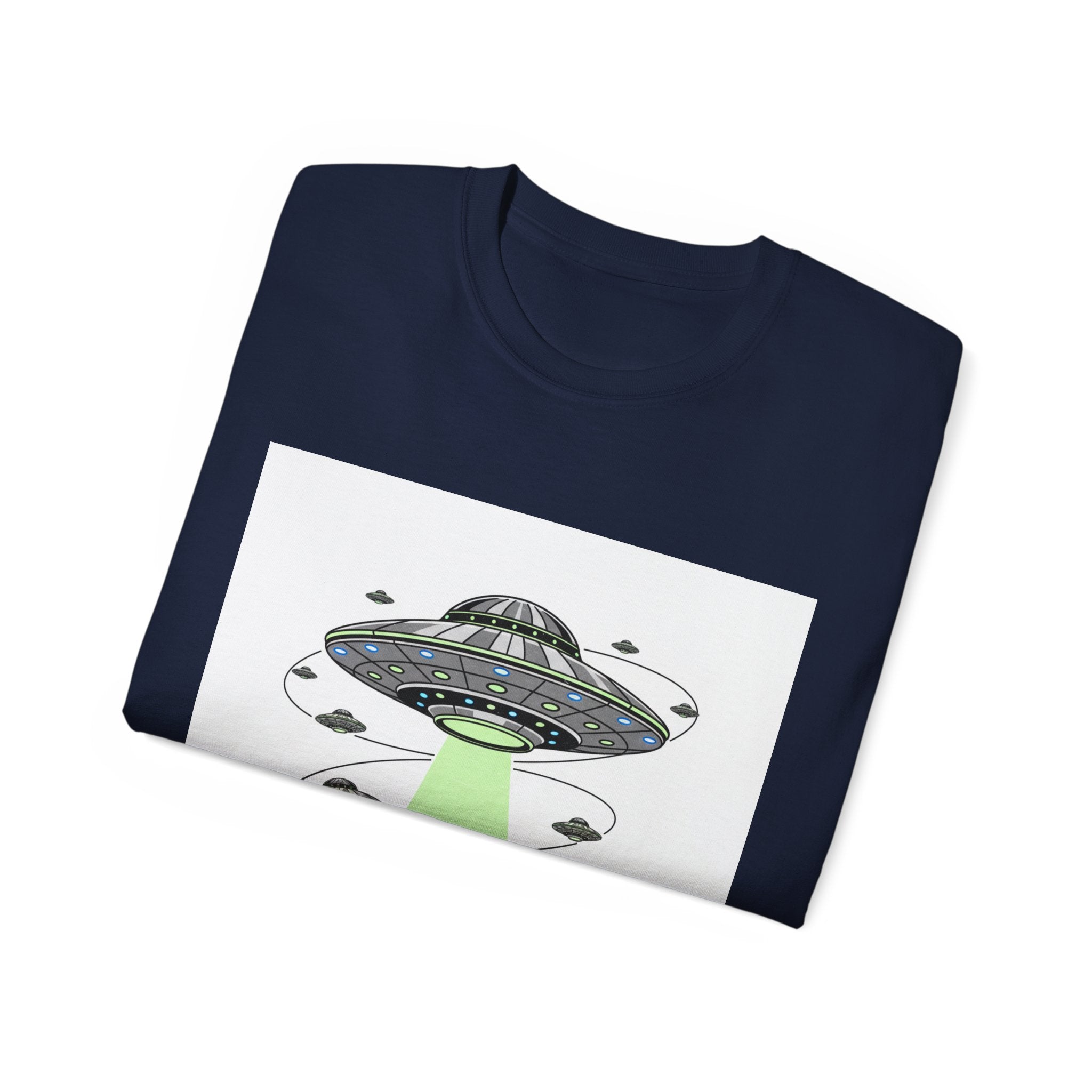 Alien Invasion Cityscape Tee — UFO Abduction Graphic T-Shirt Adult Unisex