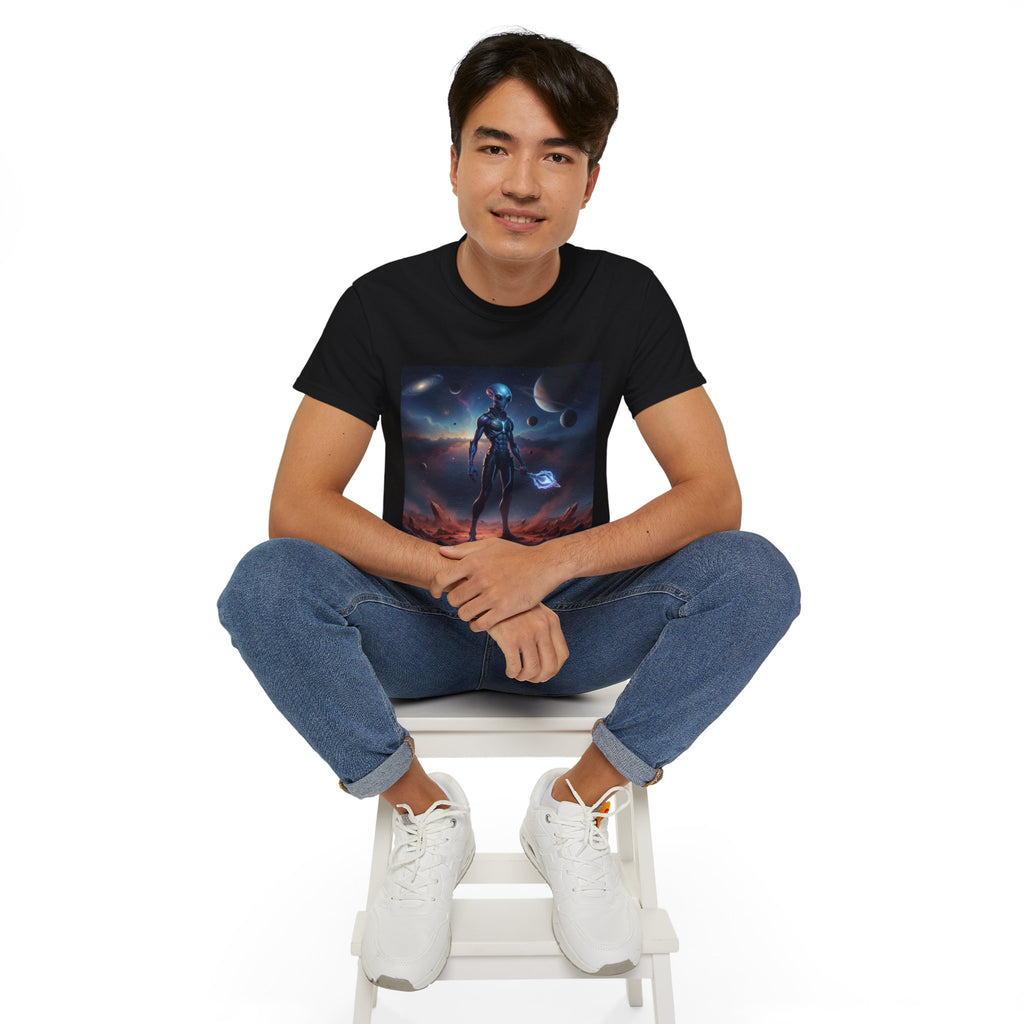 Camiseta de ciencia ficción de guerrero alienígena — Camiseta de explorador espacial de androide cósmico