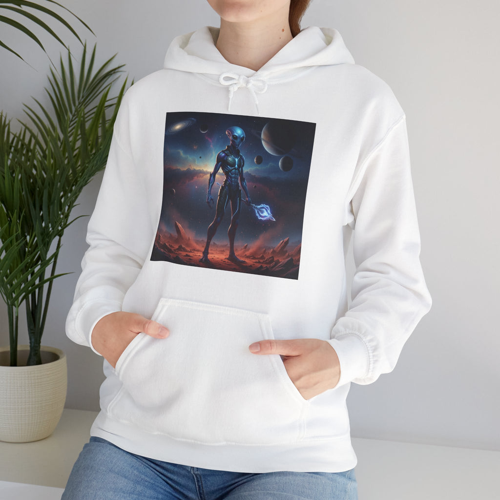 Sci‑Fi Alien Warrior Hoodie — Cosmic Space Landscape Graphic Sweatshirt
