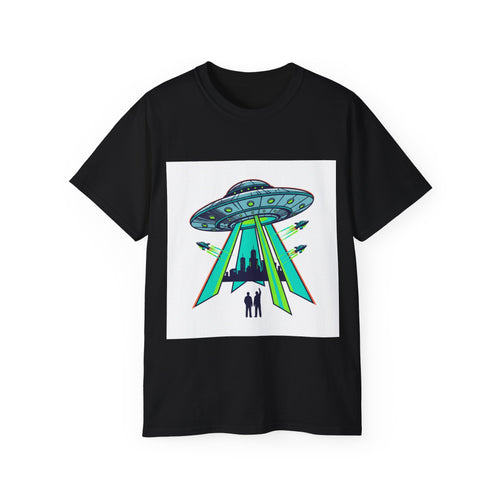 Alien Abduction Graphic Tee — Retro UFO Beam Design