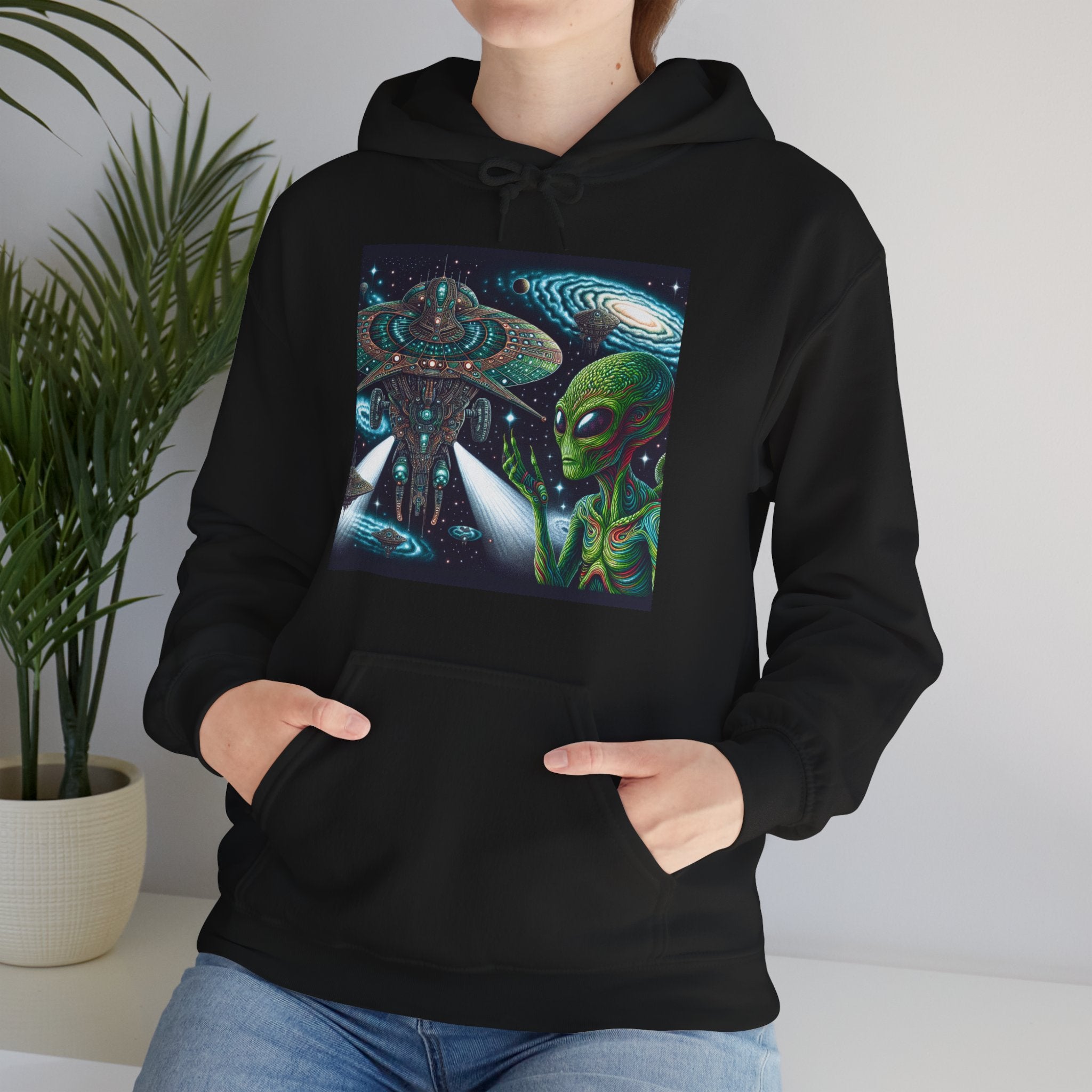 Alien Spaceship Hoodie — Extraterrestrial UFO Graphic Sweatshirt