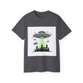 Alien Invasion Cityscape Tee — UFO Abduction Graphic T-Shirt Adult Unisex