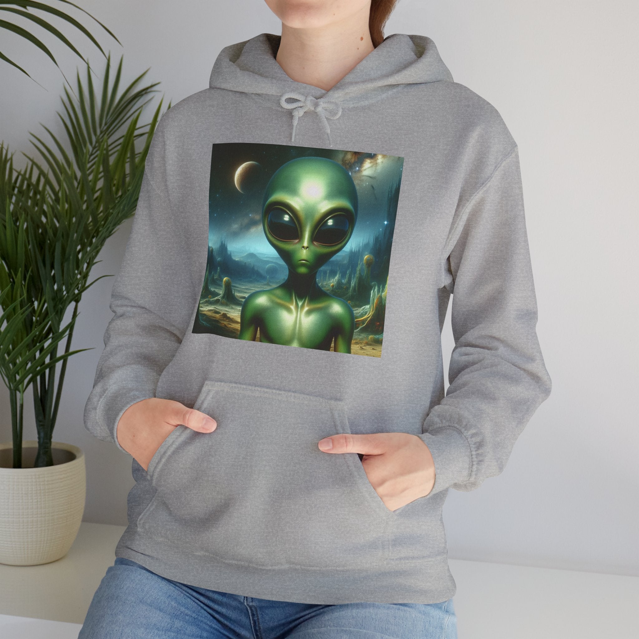 Alien Graphic Hoodie — Green Outer Space Alien Hoodie Sweatshirt