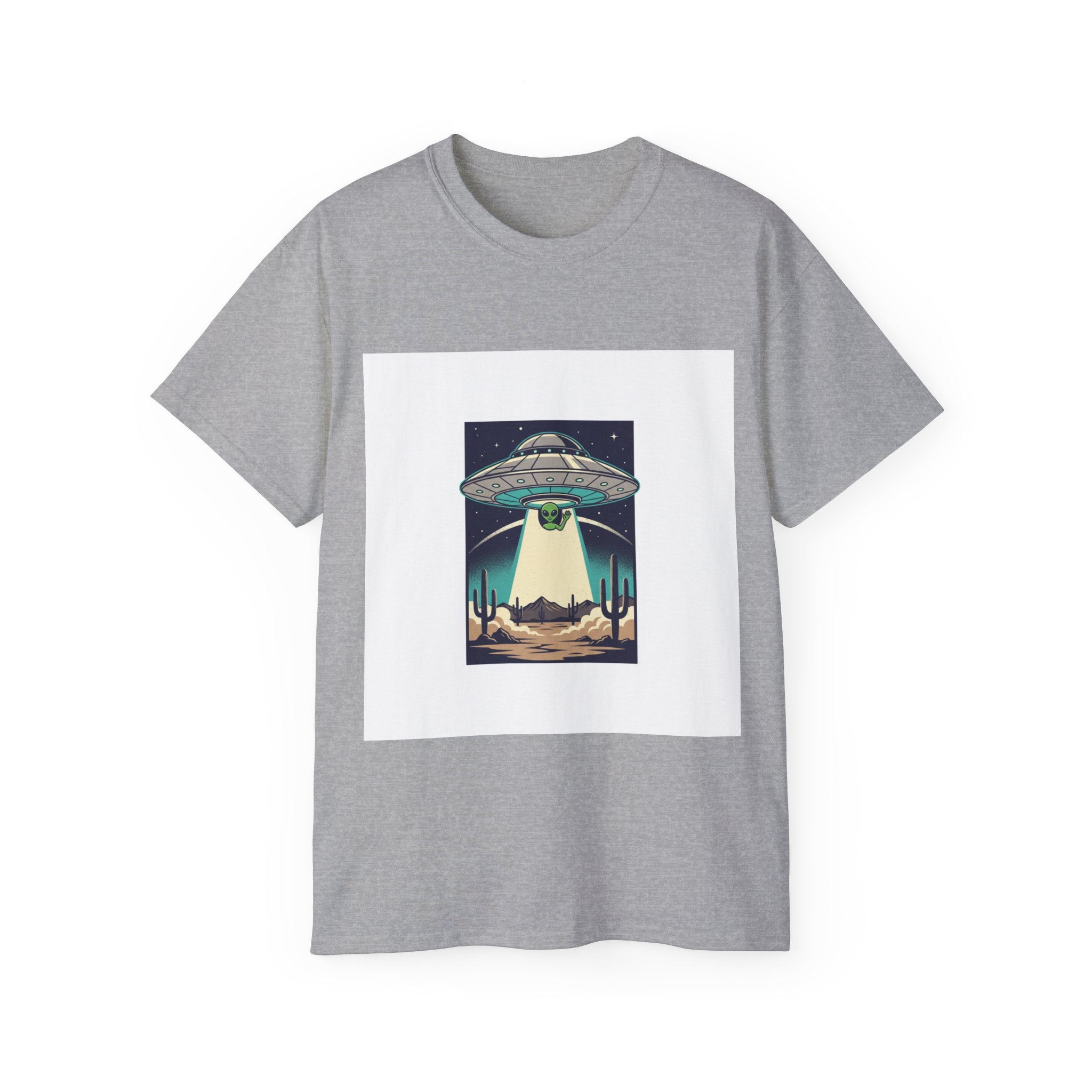 Alien Spaceship Tee — Retro UFO Abduction Desert Graphic T-Shirt Adult Unisex