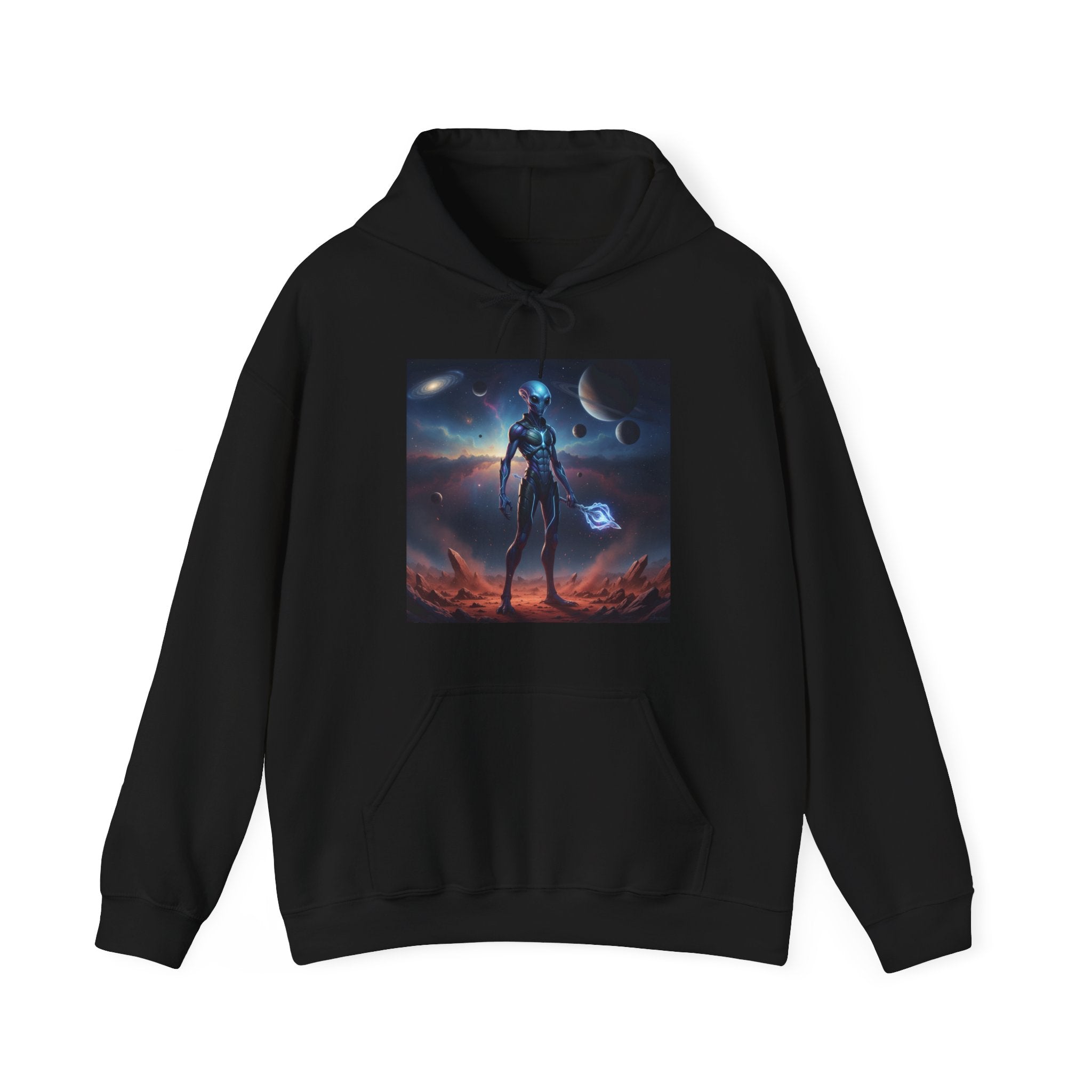Sci‑Fi Alien Warrior Hoodie — Cosmic Space Landscape Graphic Sweatshirt