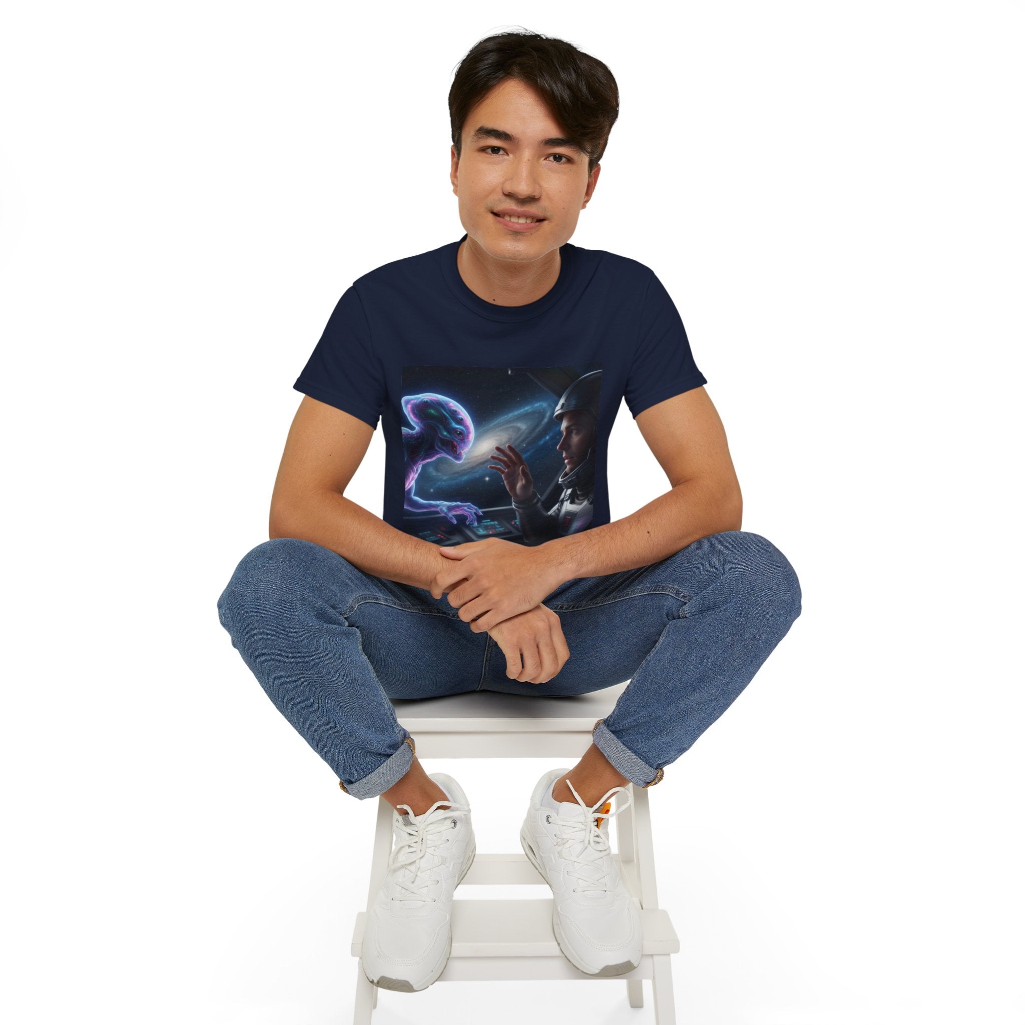 Astronaut & Hologram Alien Tee — Sci‑Fi Space Graphic T‑Shirt Adult Unisex