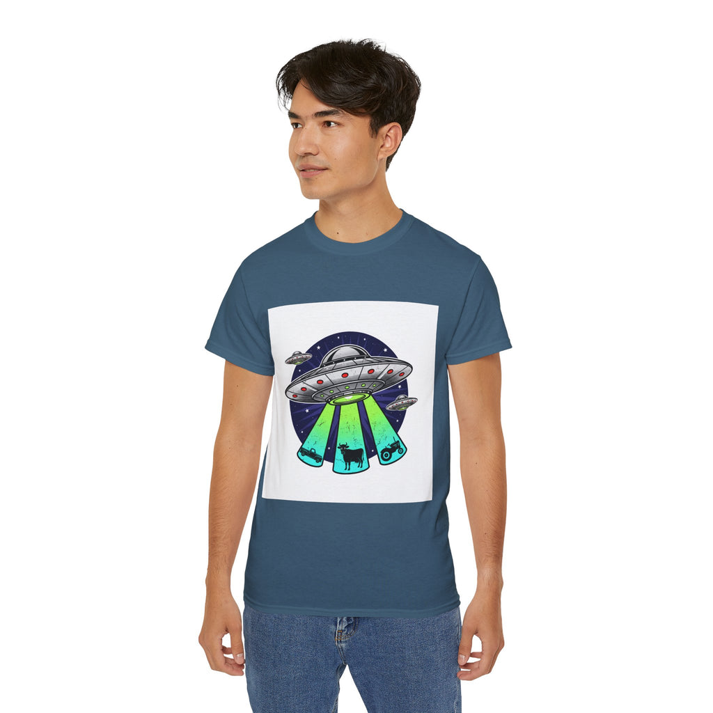 UFO Cow Abduction T-Shirt — Retro Alien Spaceship Tee Adult Unisex