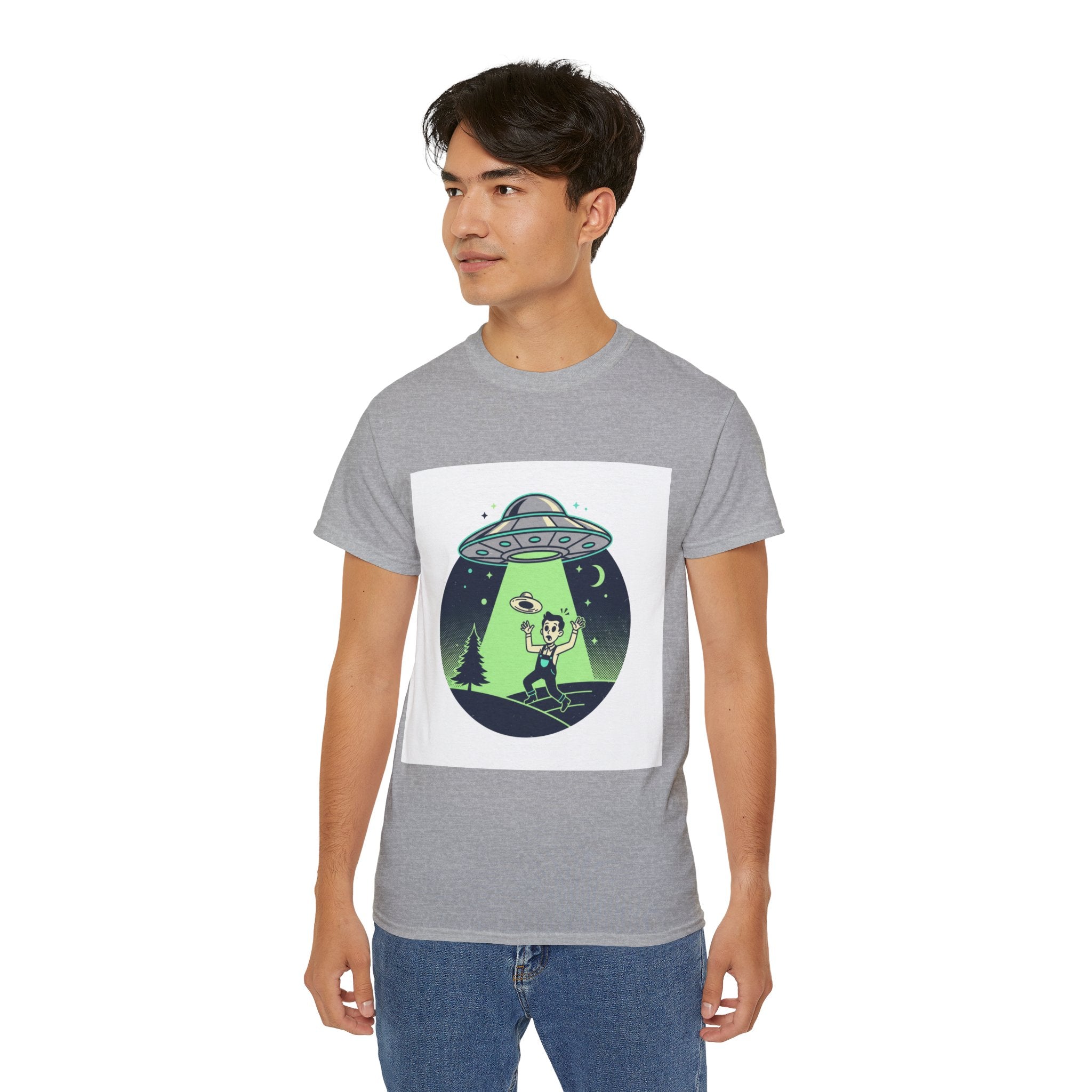 Alien Abduction T-Shirt — Retro UFO Beam Graphic Tee