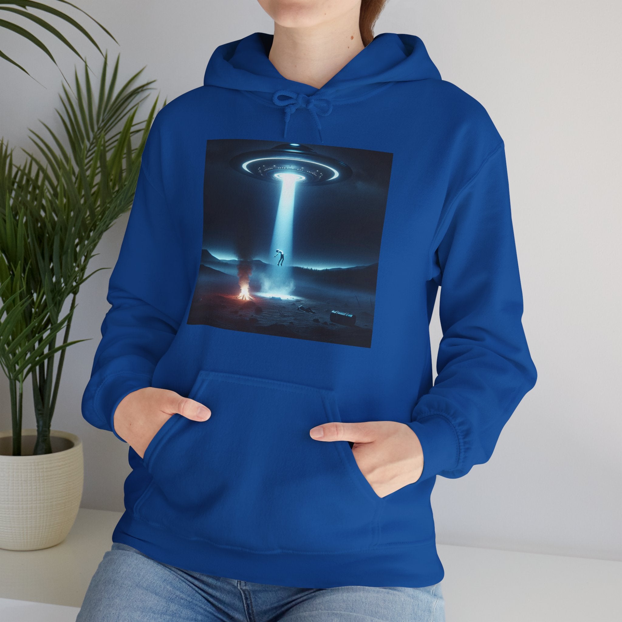 Alien Abduction Hoodie — Spaceship Tractor Beam Graphic Sweatshirt