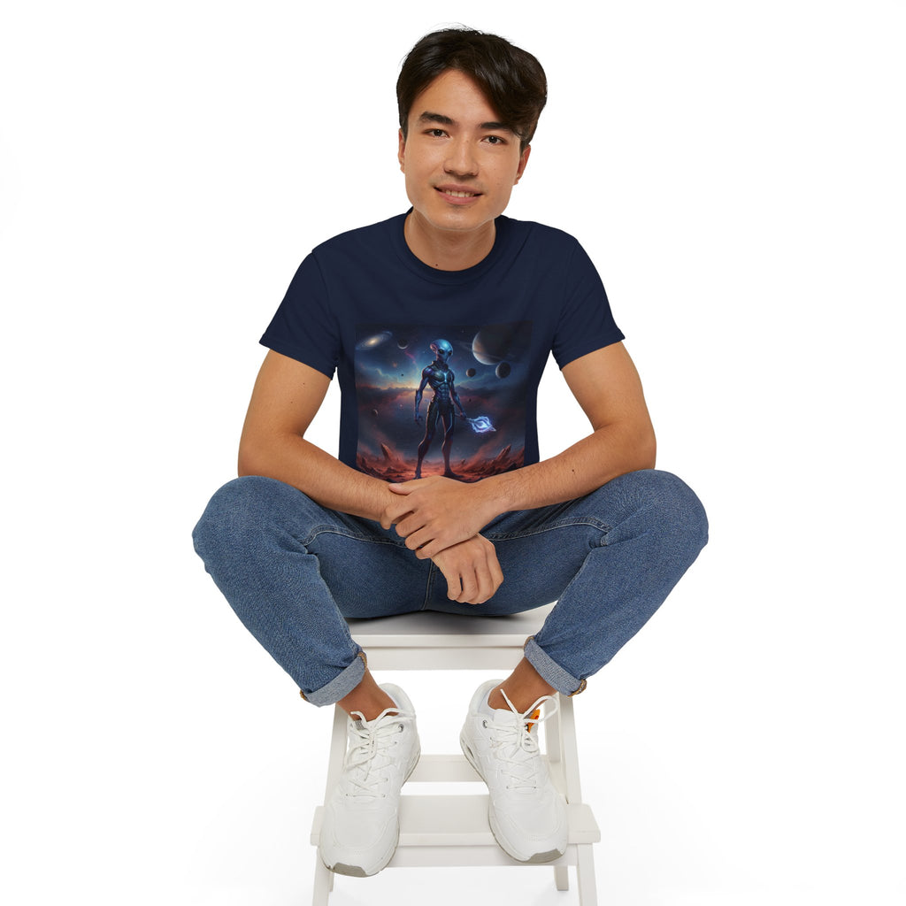 Camiseta de ciencia ficción de guerrero alienígena — Camiseta de explorador espacial de androide cósmico