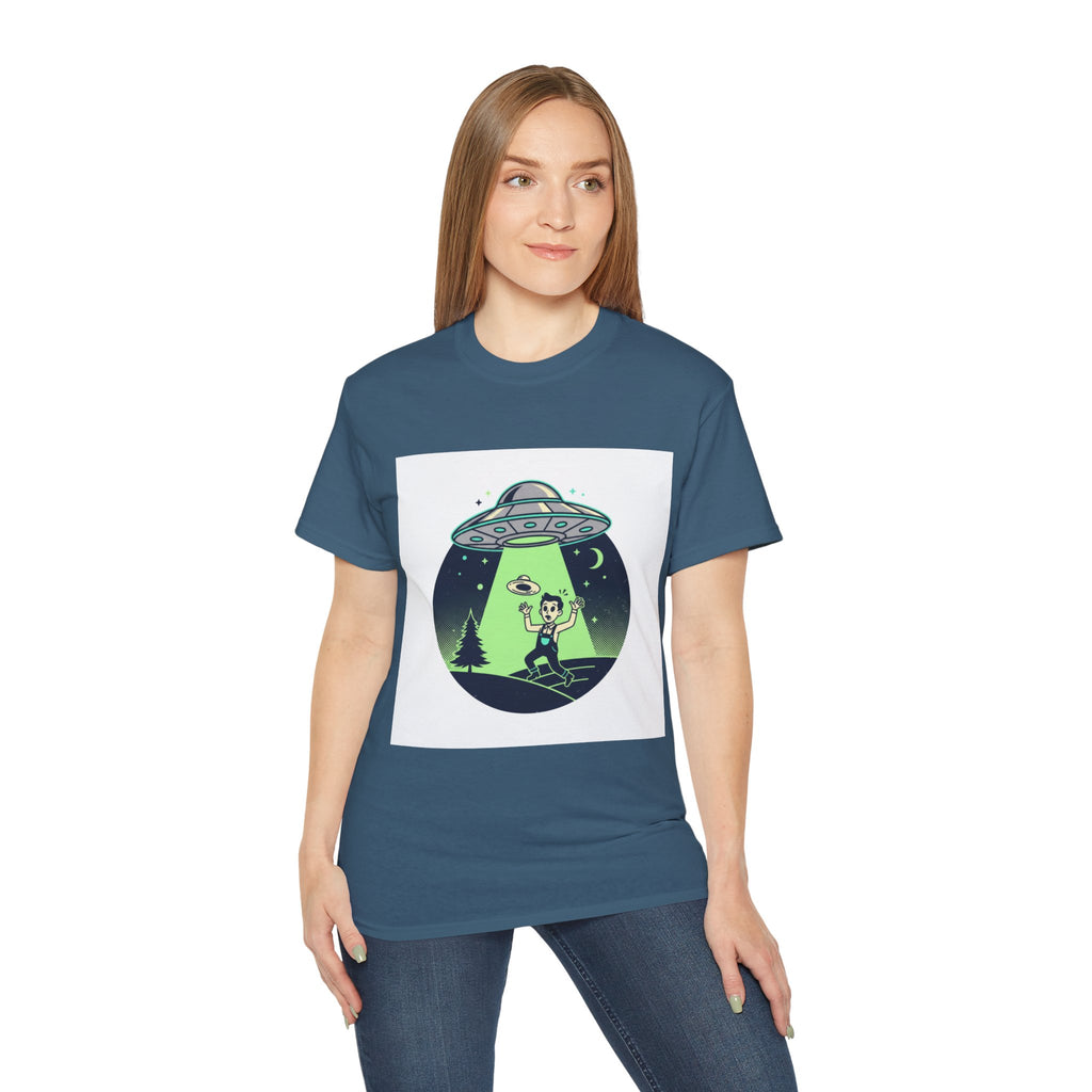 Alien Abduction T-Shirt — Retro UFO Beam Graphic Tee