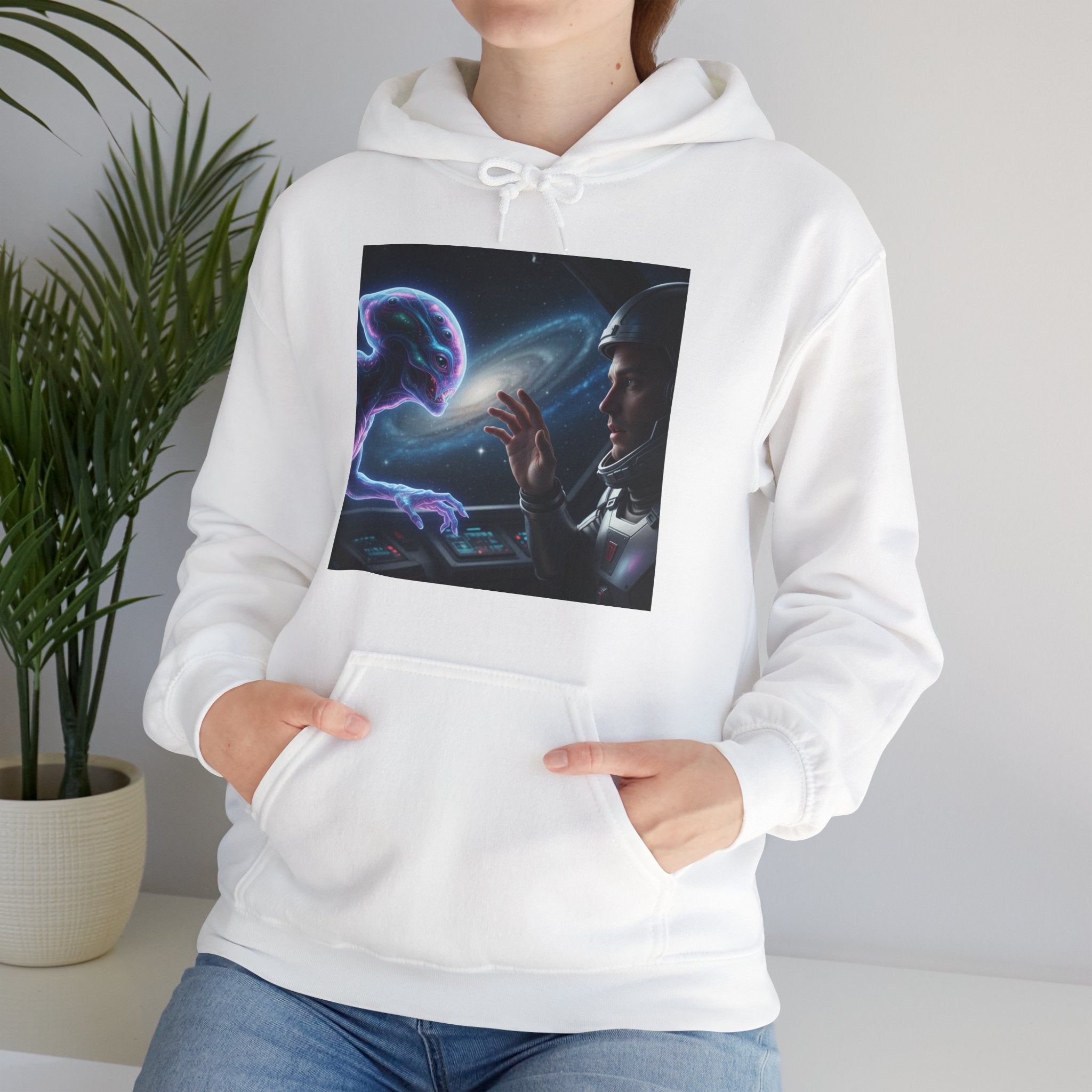 Alien Encounter Hoodie — Sci‑Fi Astronaut & Purple Alien Graphic Sweatshirt