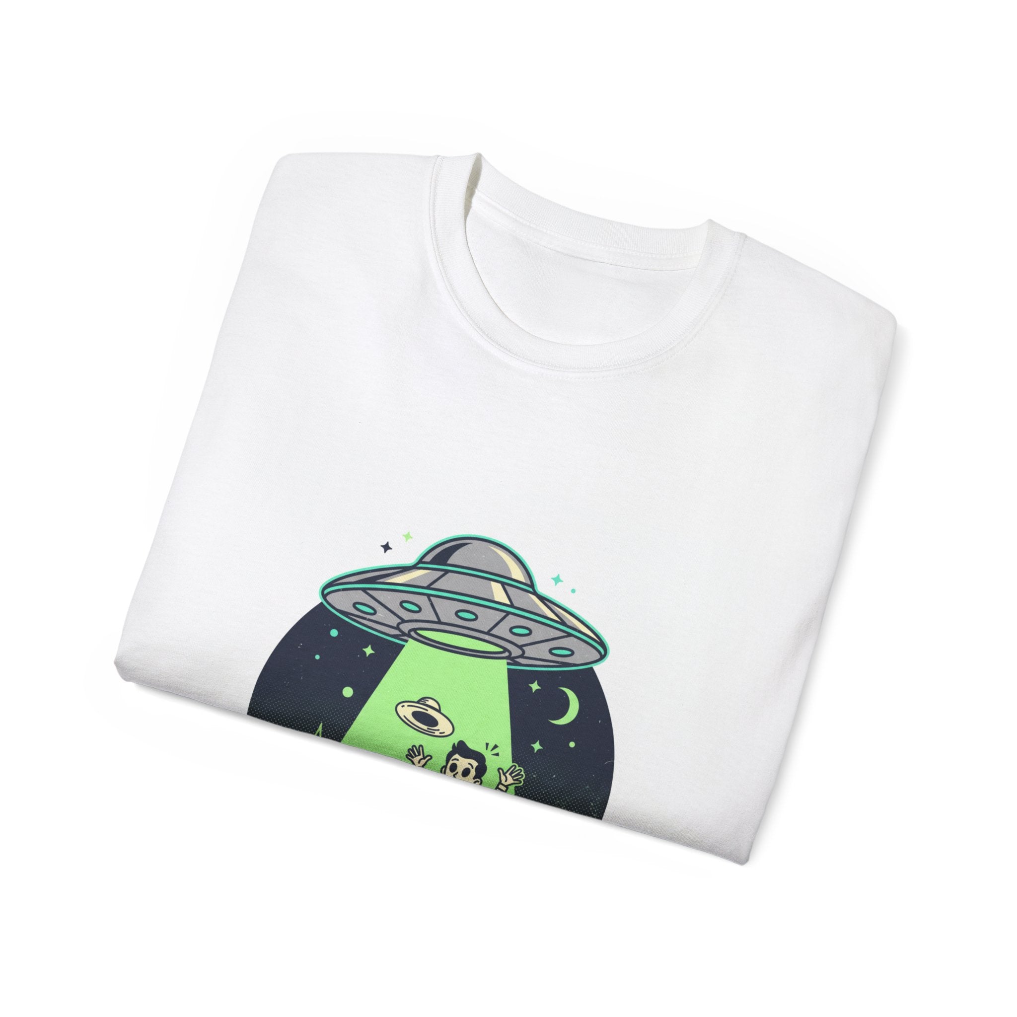 Alien Abduction T-Shirt — Retro UFO Beam Graphic Tee