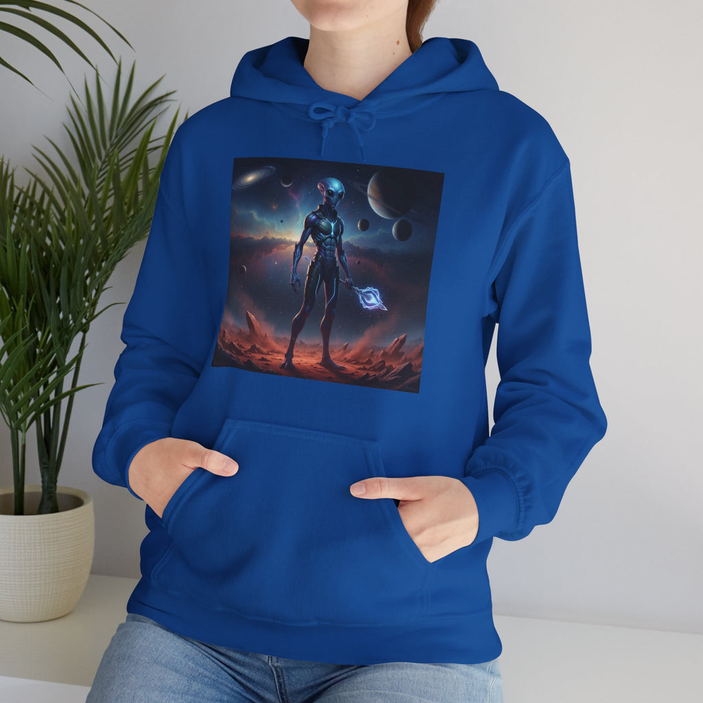 Sci‑Fi Alien Warrior Hoodie — Cosmic Space Landscape Graphic Sweatshirt