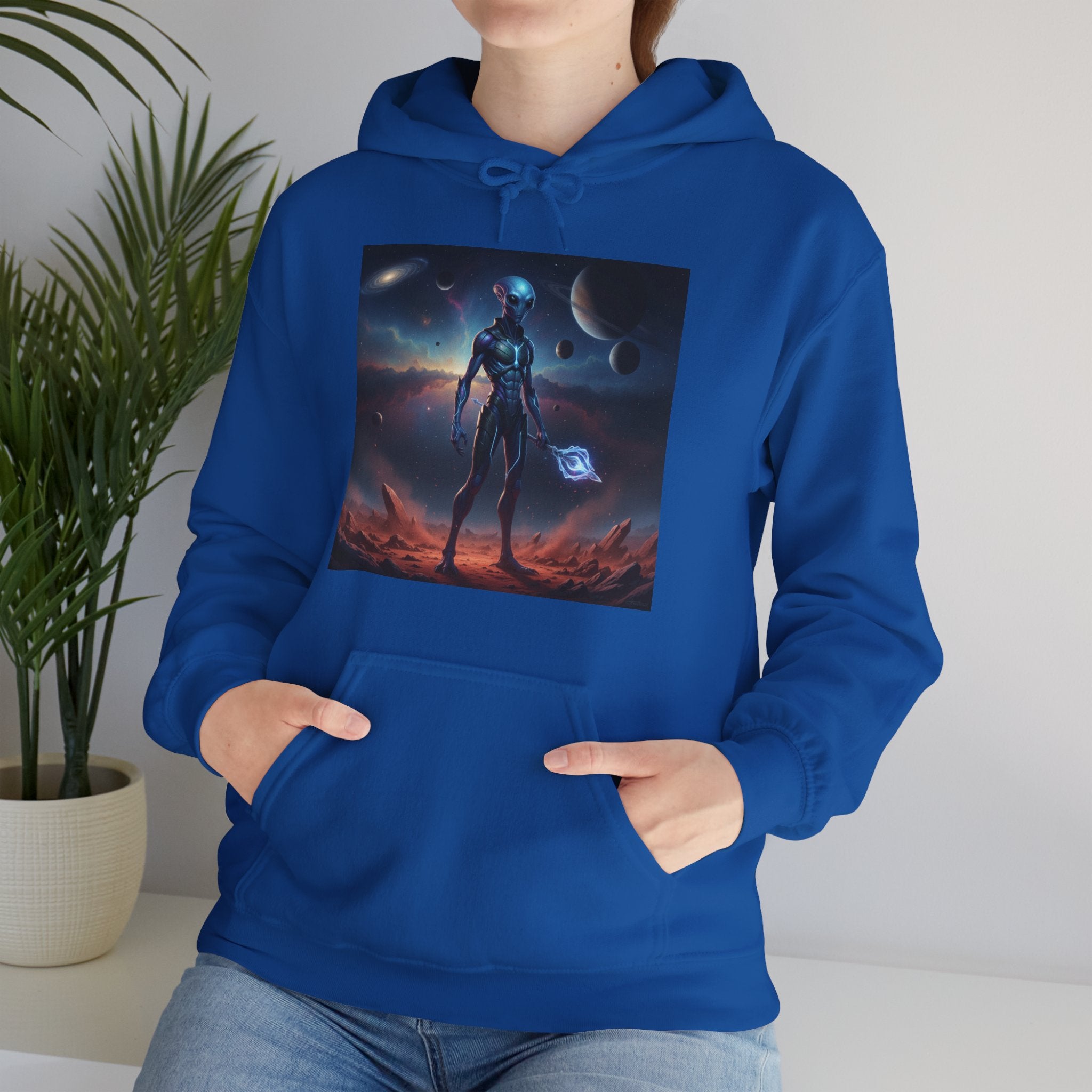 Sci‑Fi Alien Warrior Hoodie — Cosmic Space Landscape Graphic Sweatshirt