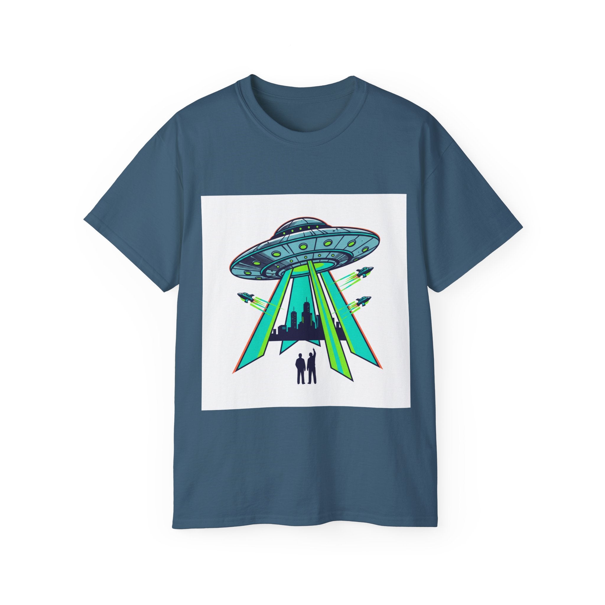 Alien Abduction Graphic Tee — Retro UFO Beam Design
