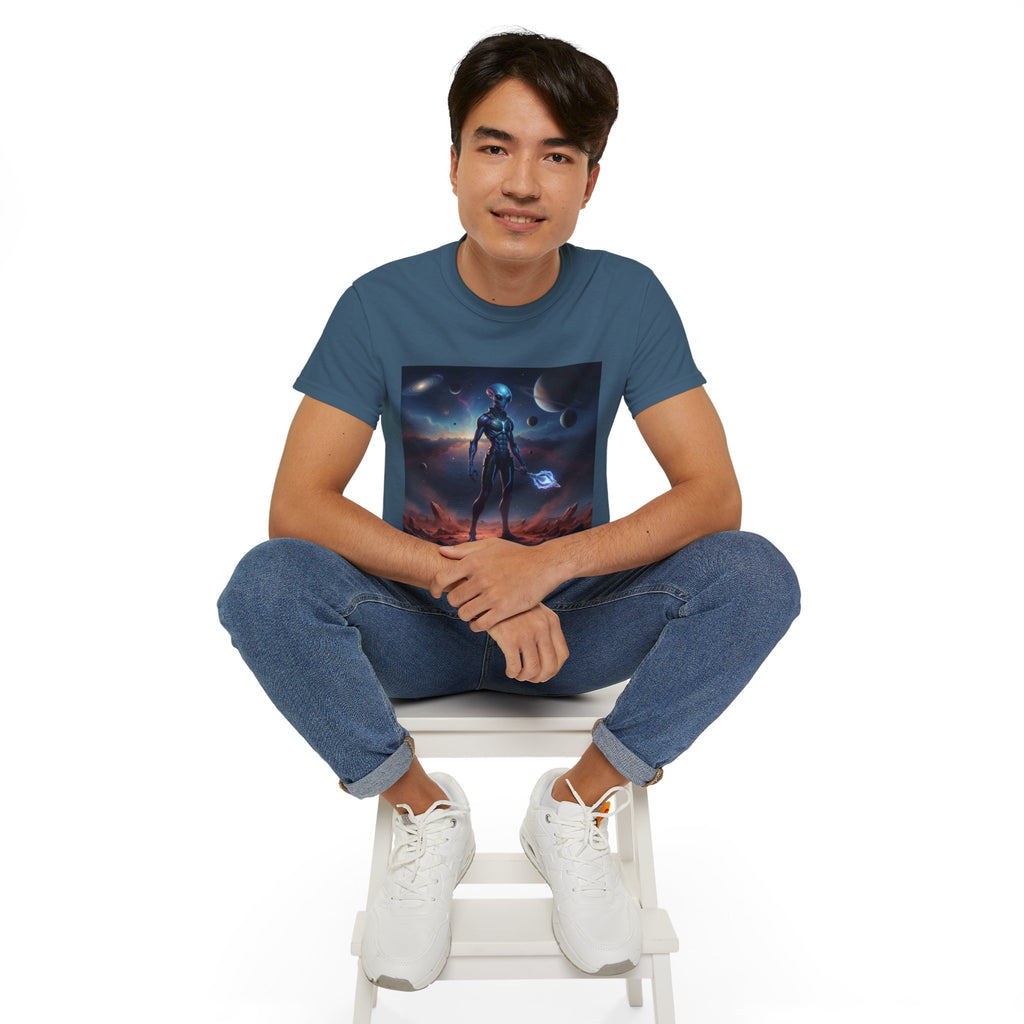 Camiseta de ciencia ficción de guerrero alienígena — Camiseta de explorador espacial de androide cósmico