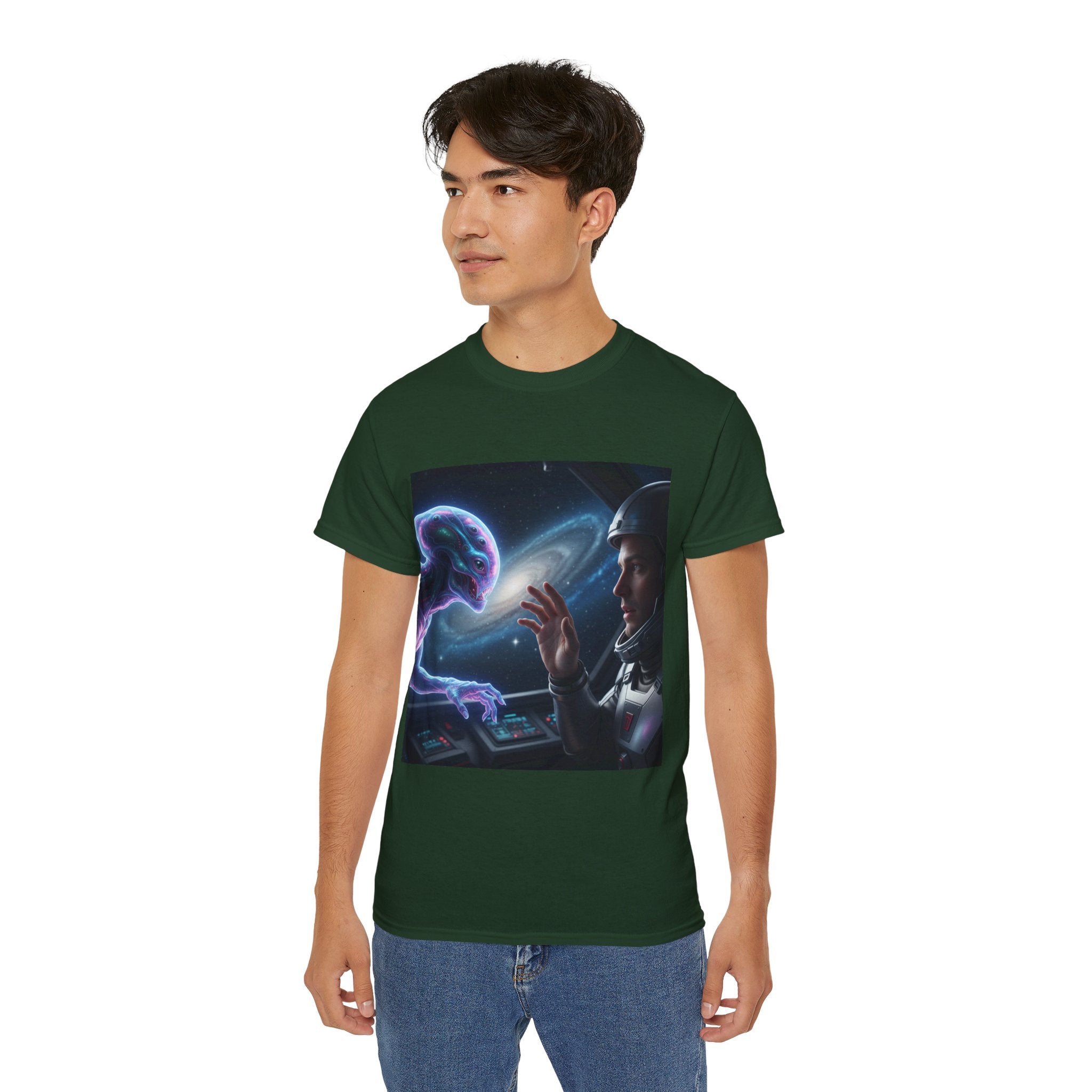 Astronaut & Hologram Alien Tee — Sci‑Fi Space Graphic T‑Shirt Adult Unisex