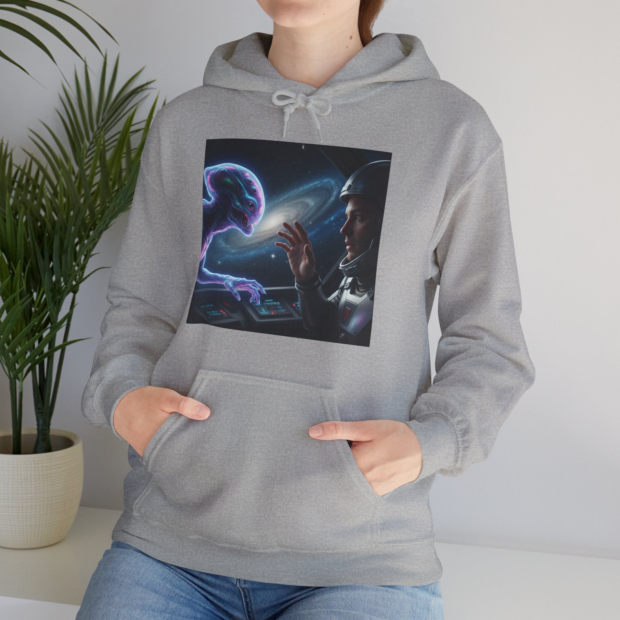 Alien Encounter Hoodie — Sci‑Fi Astronaut & Purple Alien Graphic Sweatshirt