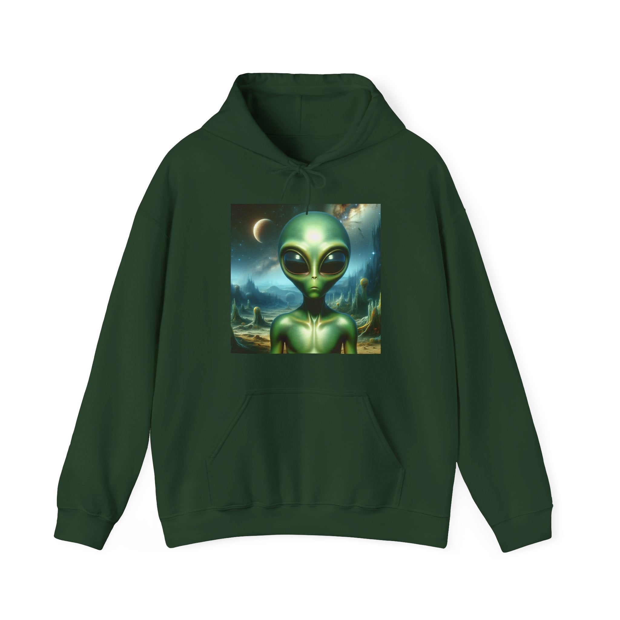 Alien Graphic Hoodie — Green Outer Space Alien Hoodie Sweatshirt