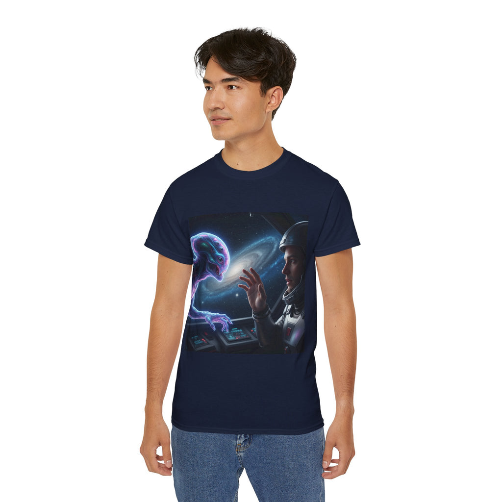 Astronaut & Hologram Alien Tee — Sci‑Fi Space Graphic T‑Shirt Adult Unisex