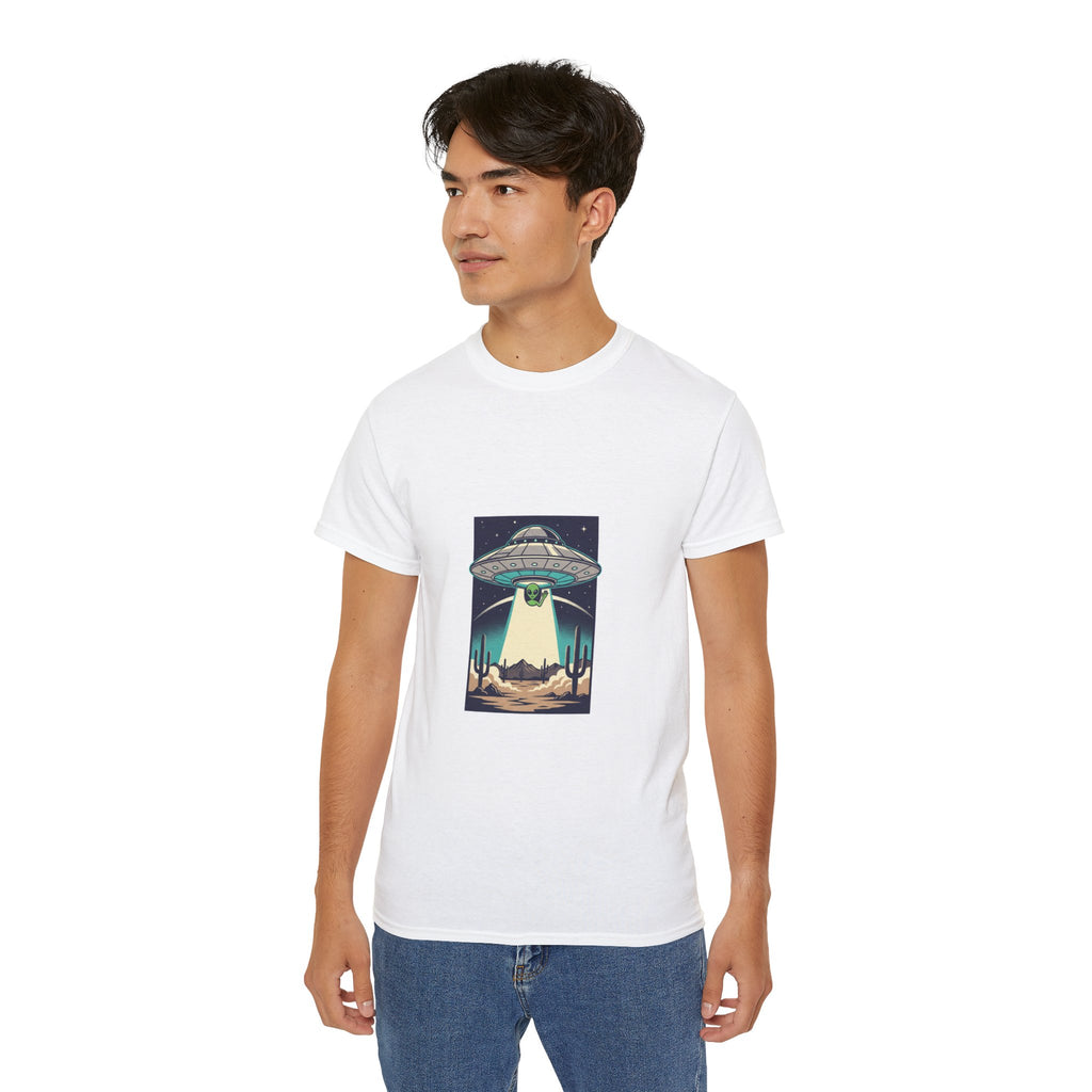 Alien Spaceship Tee — Retro UFO Abduction Desert Graphic T-Shirt Adult Unisex