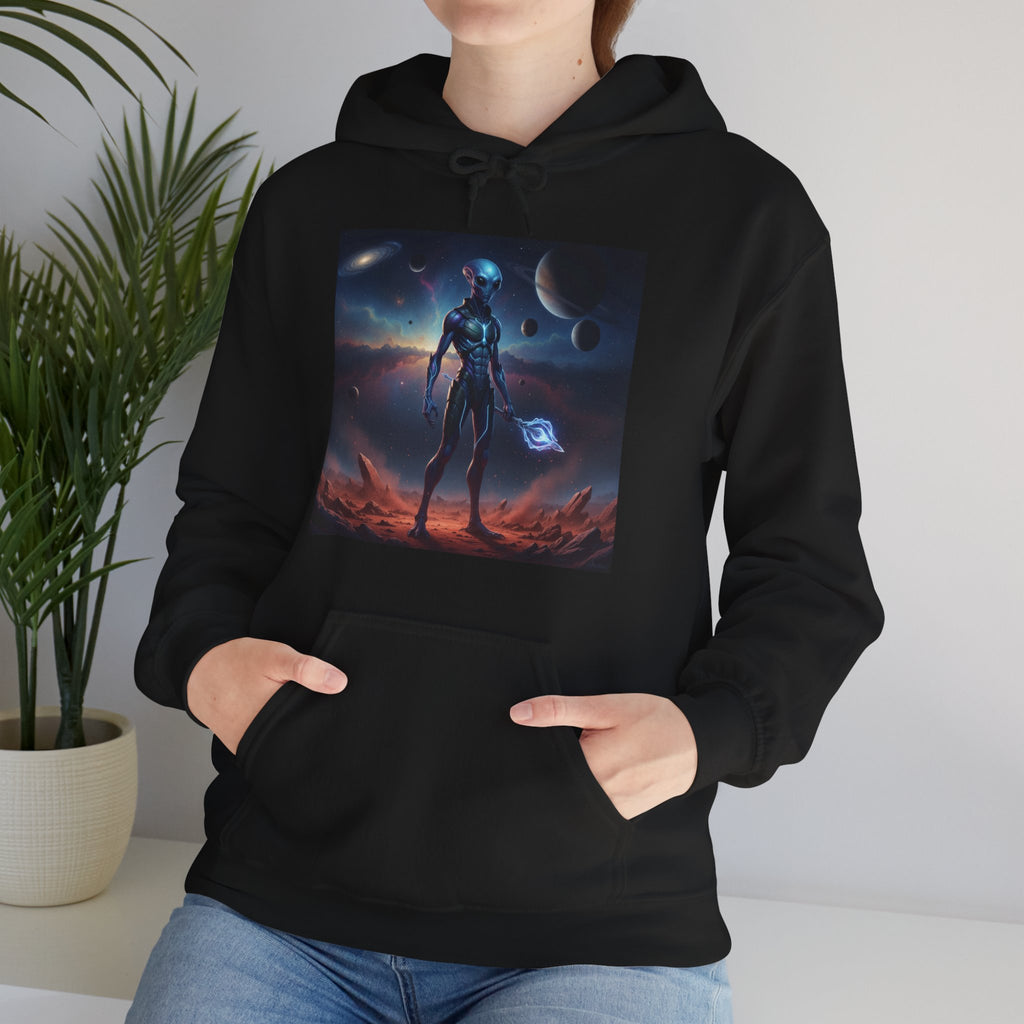 Sci‑Fi Alien Warrior Hoodie — Cosmic Space Landscape Graphic Sweatshirt