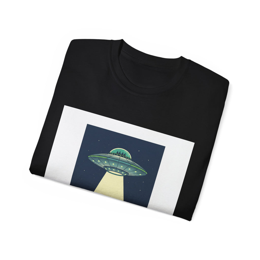 UFO Abduction Graphic Tee — Vintage Car Alien Shirt Adult Unisex