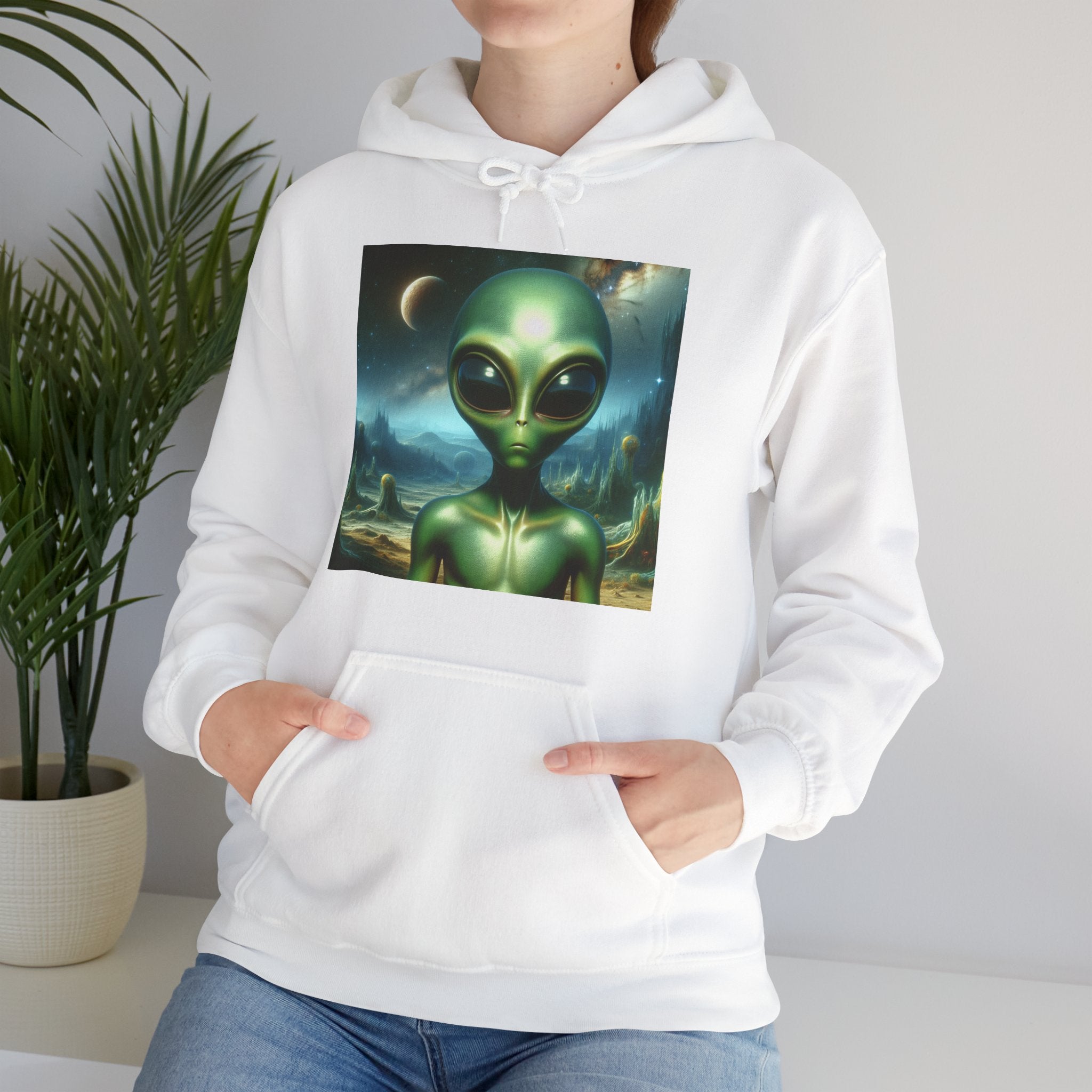 Alien Graphic Hoodie — Green Outer Space Alien Hoodie Sweatshirt