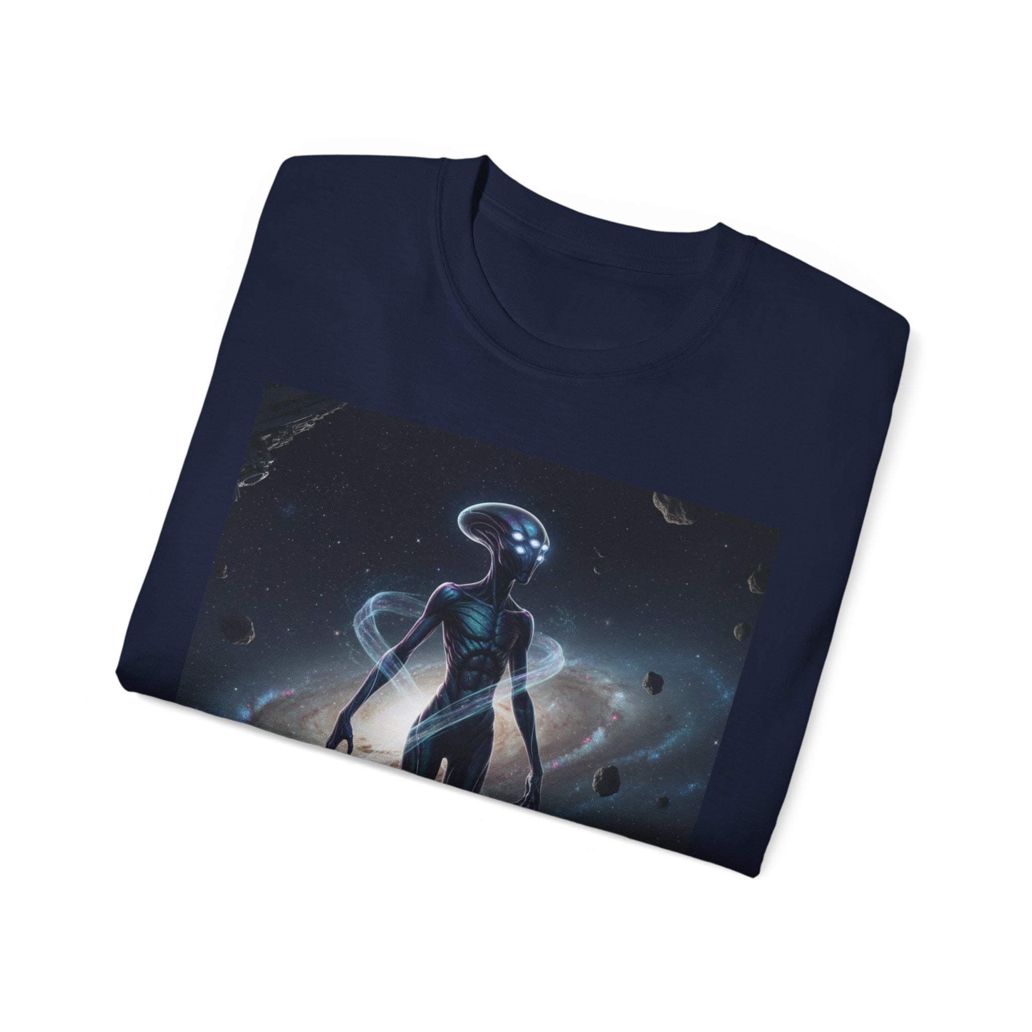 Cosmic Alien Silhouette T-Shirt — Galactic Nebula Space Art Tee