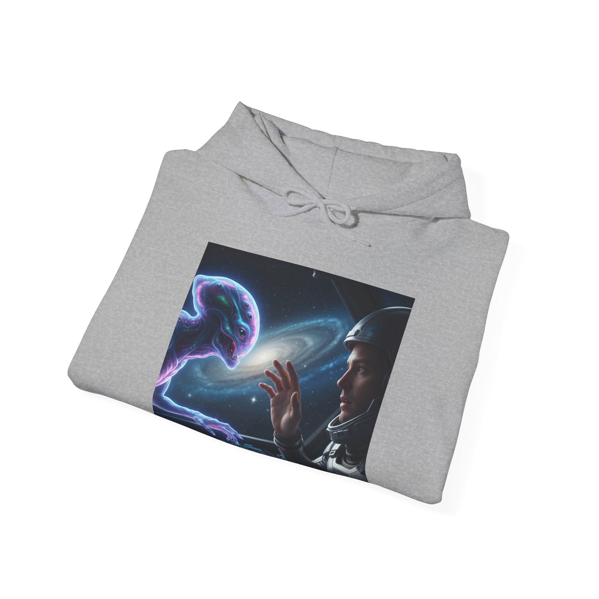 Alien Encounter Hoodie — Sci‑Fi Astronaut & Purple Alien Graphic Sweatshirt